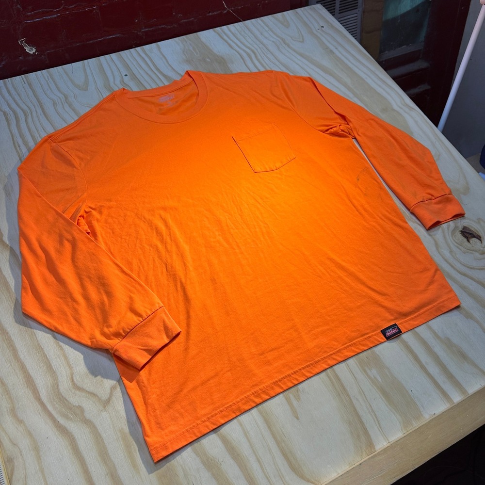 Genuine Dickies Mens 4XL Orange Long Sleeve Pocket T-Shirt Workwear Tee
